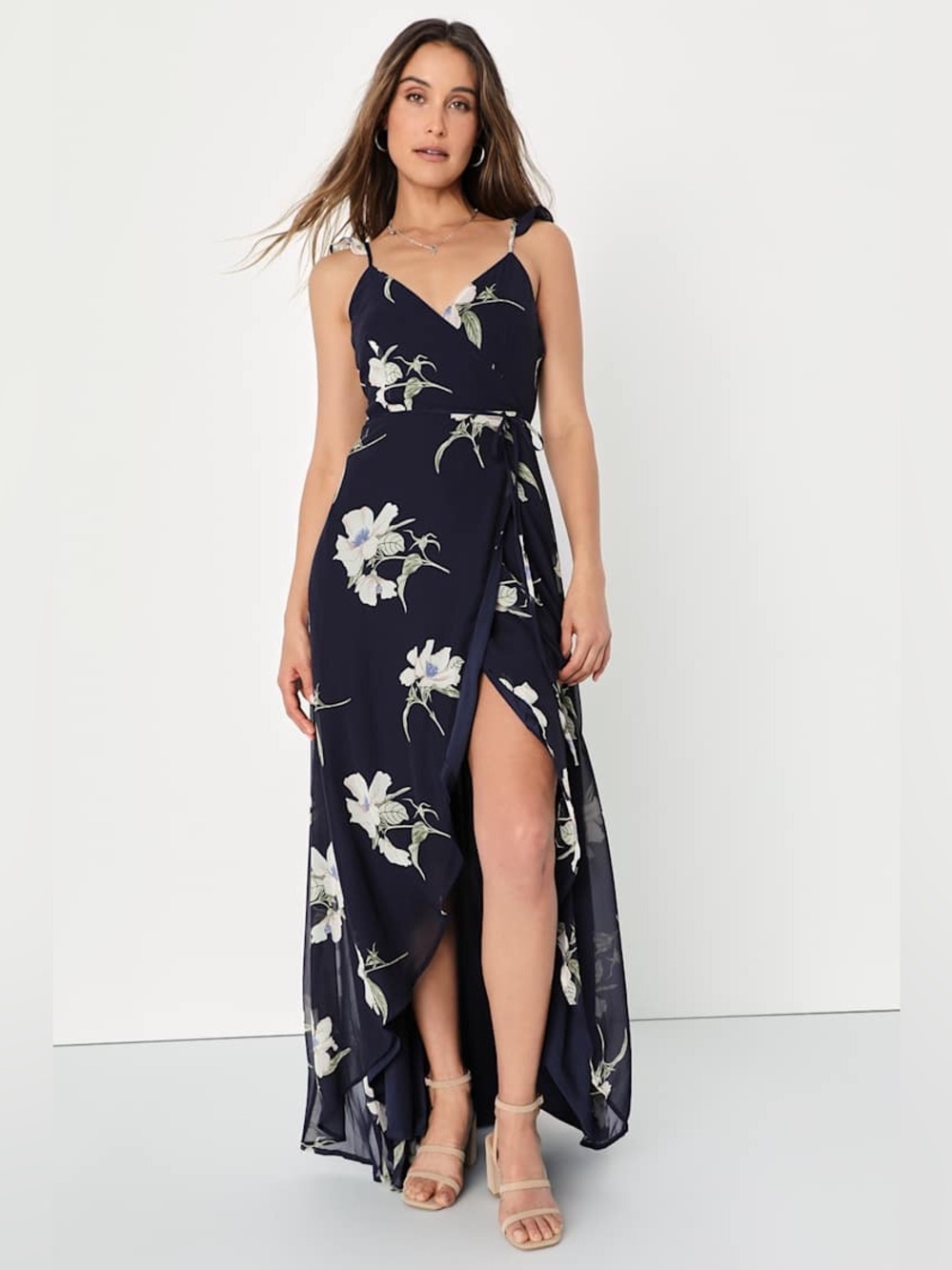 Lulus All Mine Navy Blue Floral Print High-Low Wrap Dress women’s XL - Picture 13 of 14